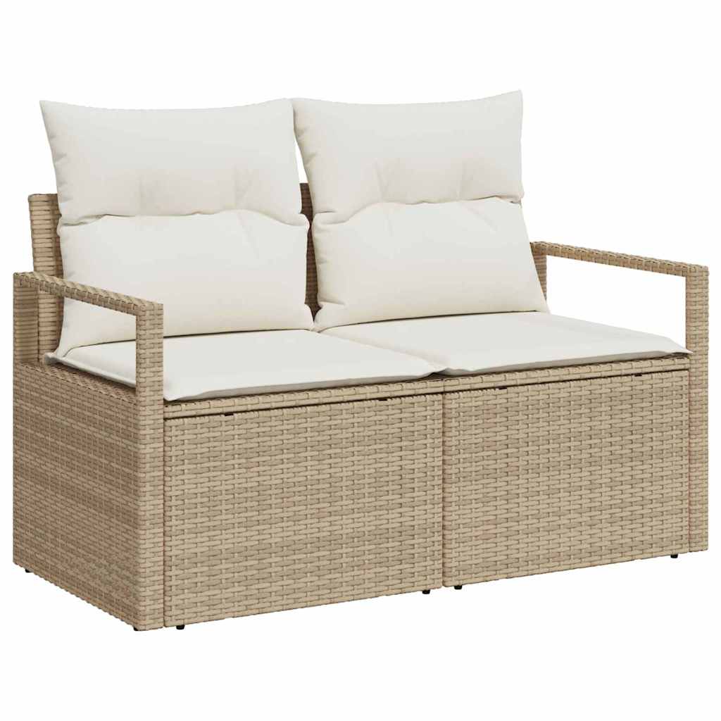 Garten-Sofa-Set mit Speicher 9 pcs Beige Poly Rattan